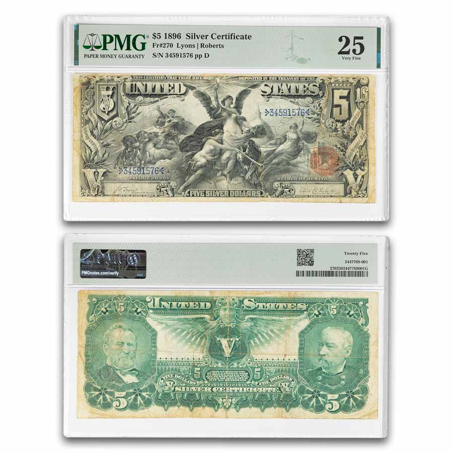 1896 $5.00 Silver Certificate Educational VF-25 PMG (Fr#270) | eBay